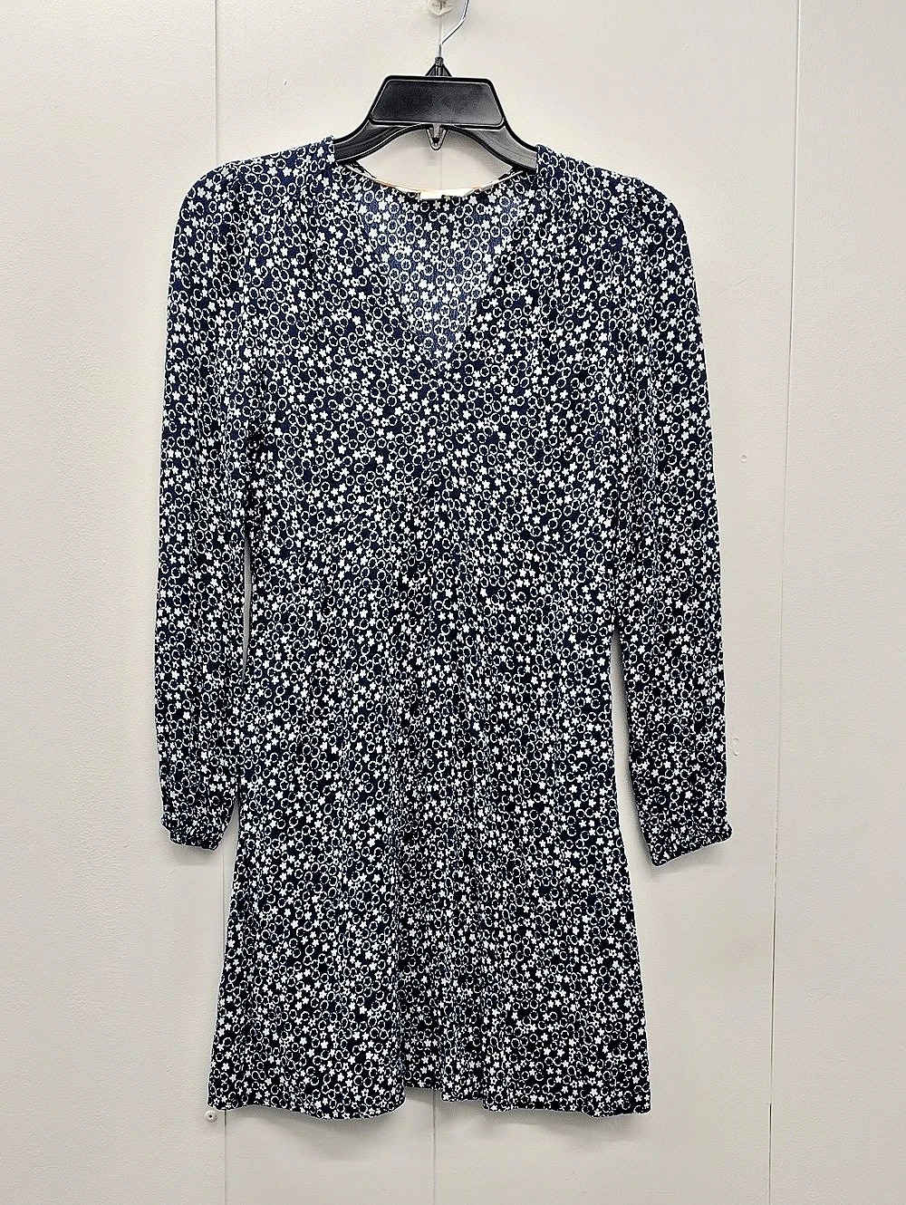 Boden Floral Long Sleeve V-Neck Mini Dress in Navy Blue & White Size 2P